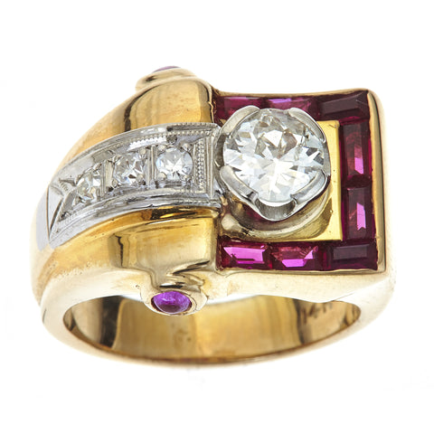 RETRO DIAMOND, RUBY, 14KT PINK AND WHITE GOLD RING